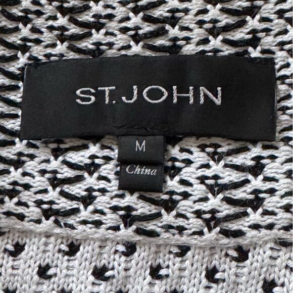 St. John Black White Knit Open Cardigan Sweater M - Picture 7 of 7
